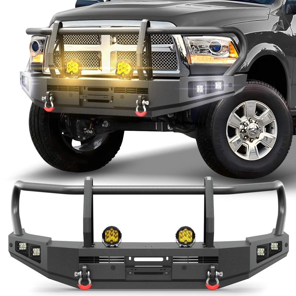 Front Bumper For 2010-2018 Ram 2500 Ram 3500 with Grille Guard Winch LED Lights