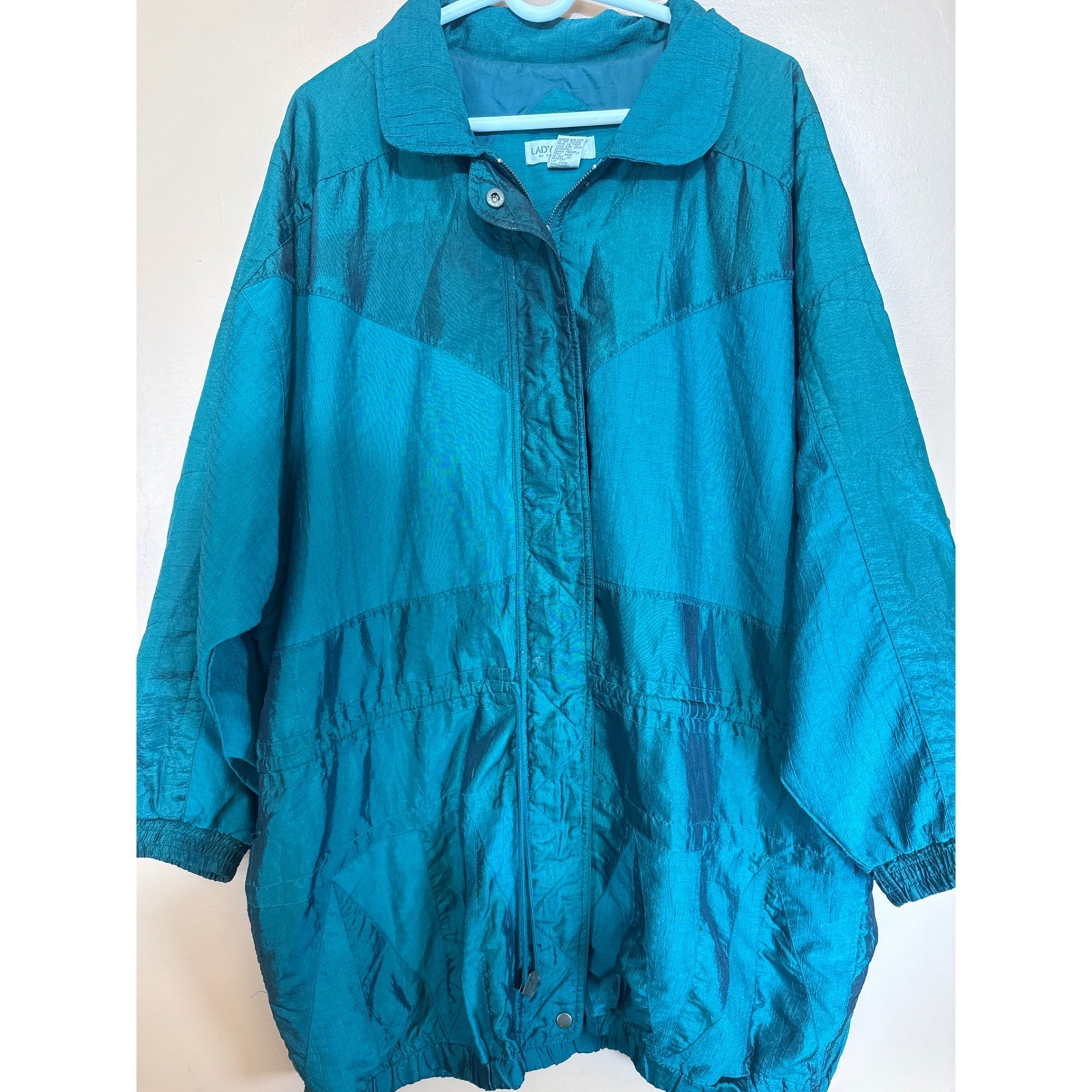Vintage Lady Lavon Teal Green Iridescent Windbreaker Jacket 90s Retro 2X Mens
