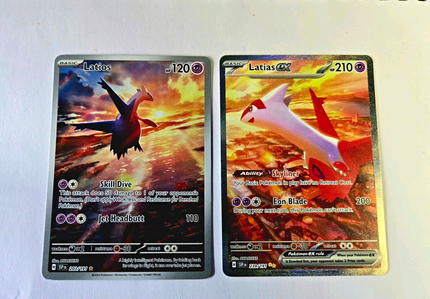 Pokemon TCG Surging Sparks Latios 203/191 & Latias ex 239/191 Full Art Holo Pokemon TCG Surging Sparks Latios 203/191 & Latias ex 239/191 Full Art Holo