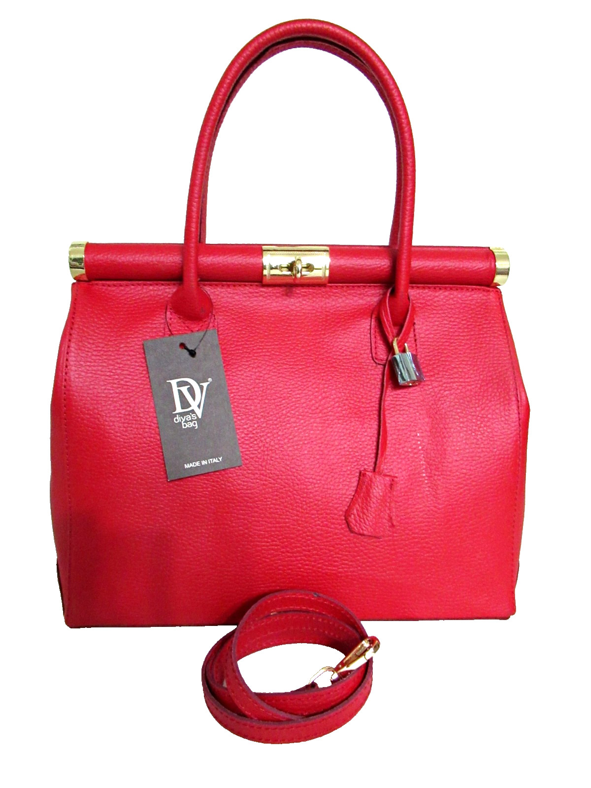 ITALIAN LOCK & KEY PEBBLED GRAIN LEATHER BAG HANDBAG SATCHEL - MADE IN ITALY