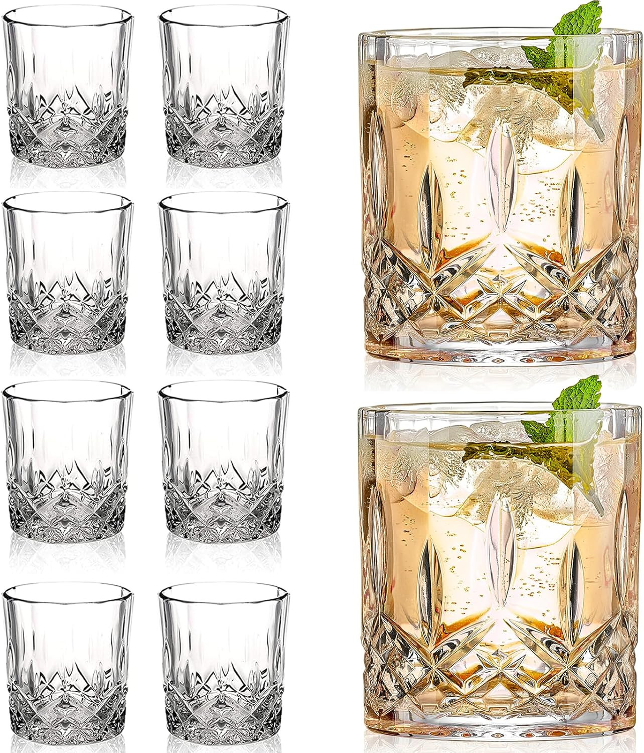 Crystal Whiskey Glasses Set of 8(Buy 6, Get 2 Free), 11 OZ Old Fashioned Whiskey