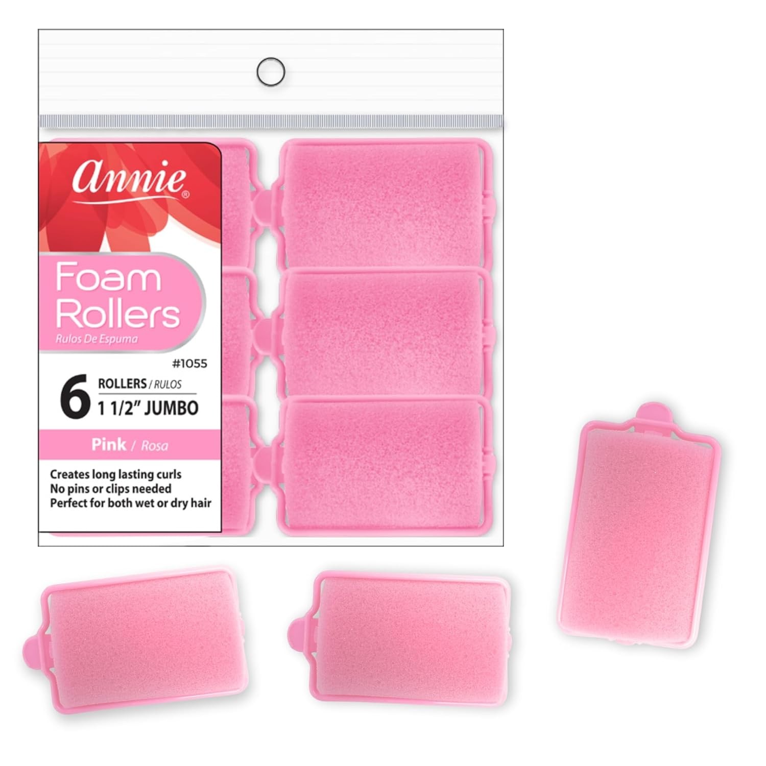 Jumbo Pink Foam Heatless Curlers Soft Sponge Hair Rollers 6 Count Foam Curlers