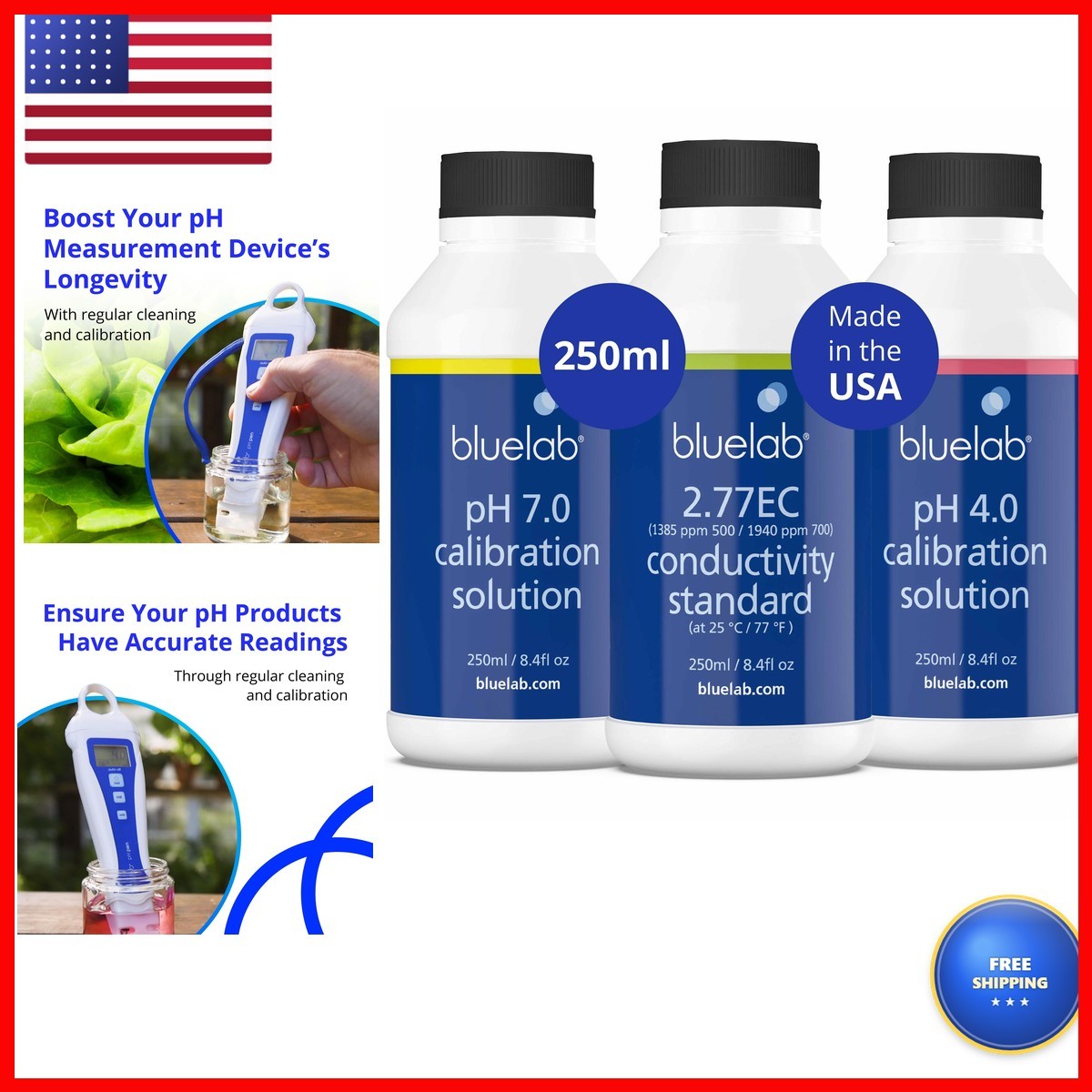 Bluelab 2.77 EC, pH 7.0 And pH 4.0 Solution Set - 250 Ml BSL47C25AT
