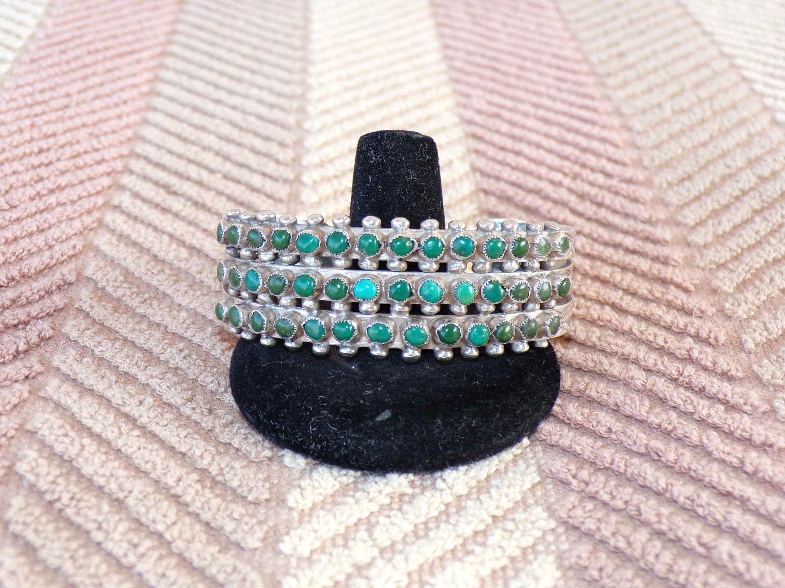 Vtg Sterling Silver & REAL Turquoise 3 ROW Snake Eye Bracelet  6  Inch  31 Grams