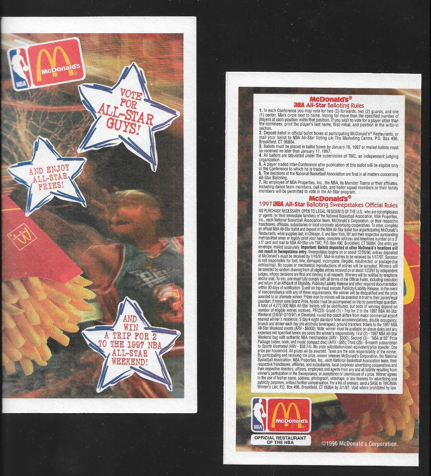 1997 NBA ALL-STAR GAME BALLOT-Mint and Unmarked BARKLEY, O\'NEAL, JORDAN
