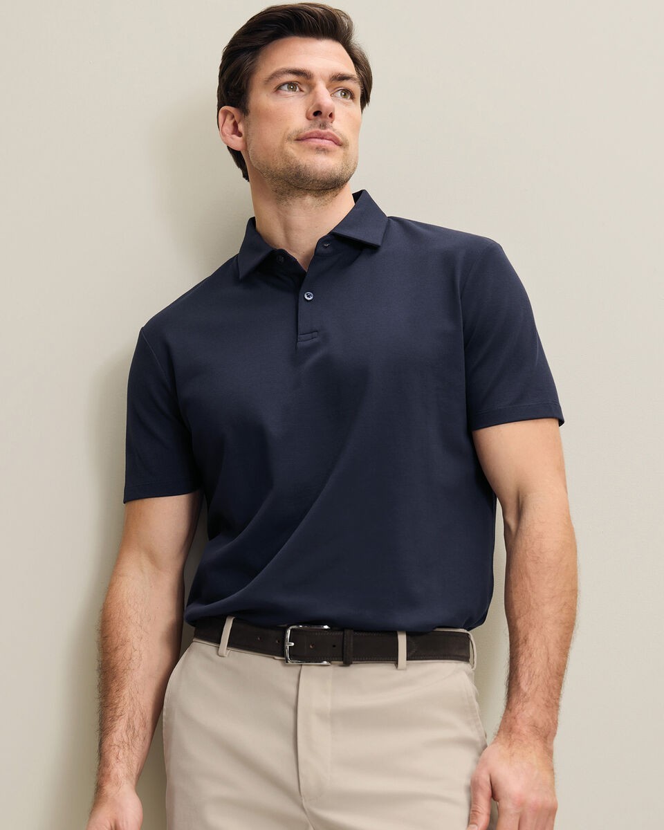 NWT Charles Tyrwhitt Short Sleeve Stretch Smart Pique Polo Navy Size Medium