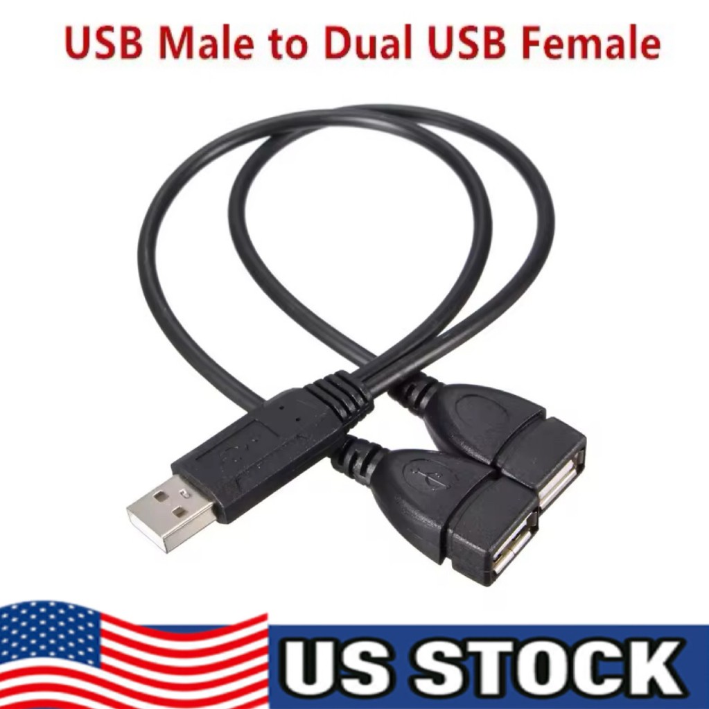 USB 2.0 A Male To 2 Dual USB Female Jack Y Splitter Hub Power Adapter Cable Lot