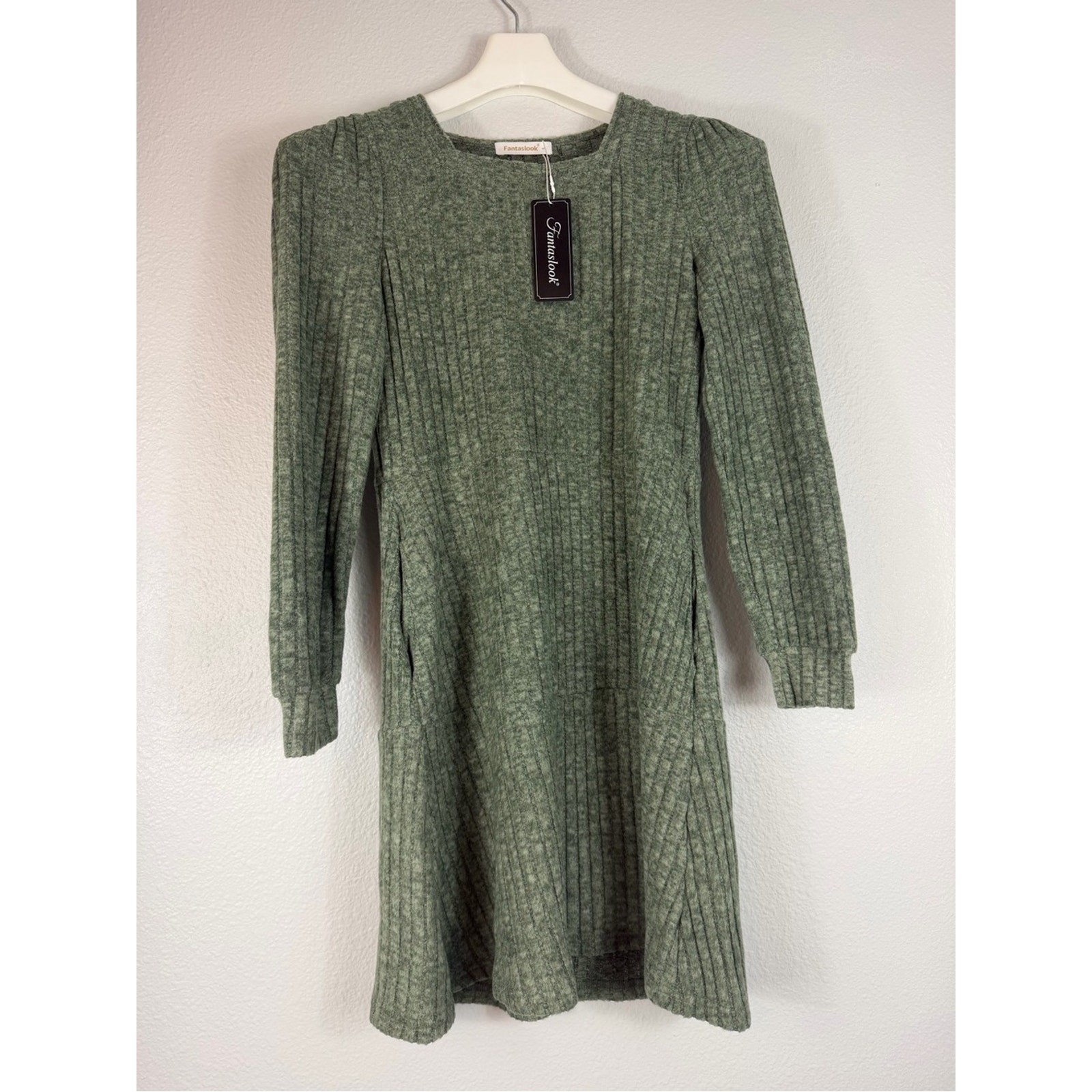 Fantaslook NWT Sage Ribbed Knit Fit & Flare Dress S