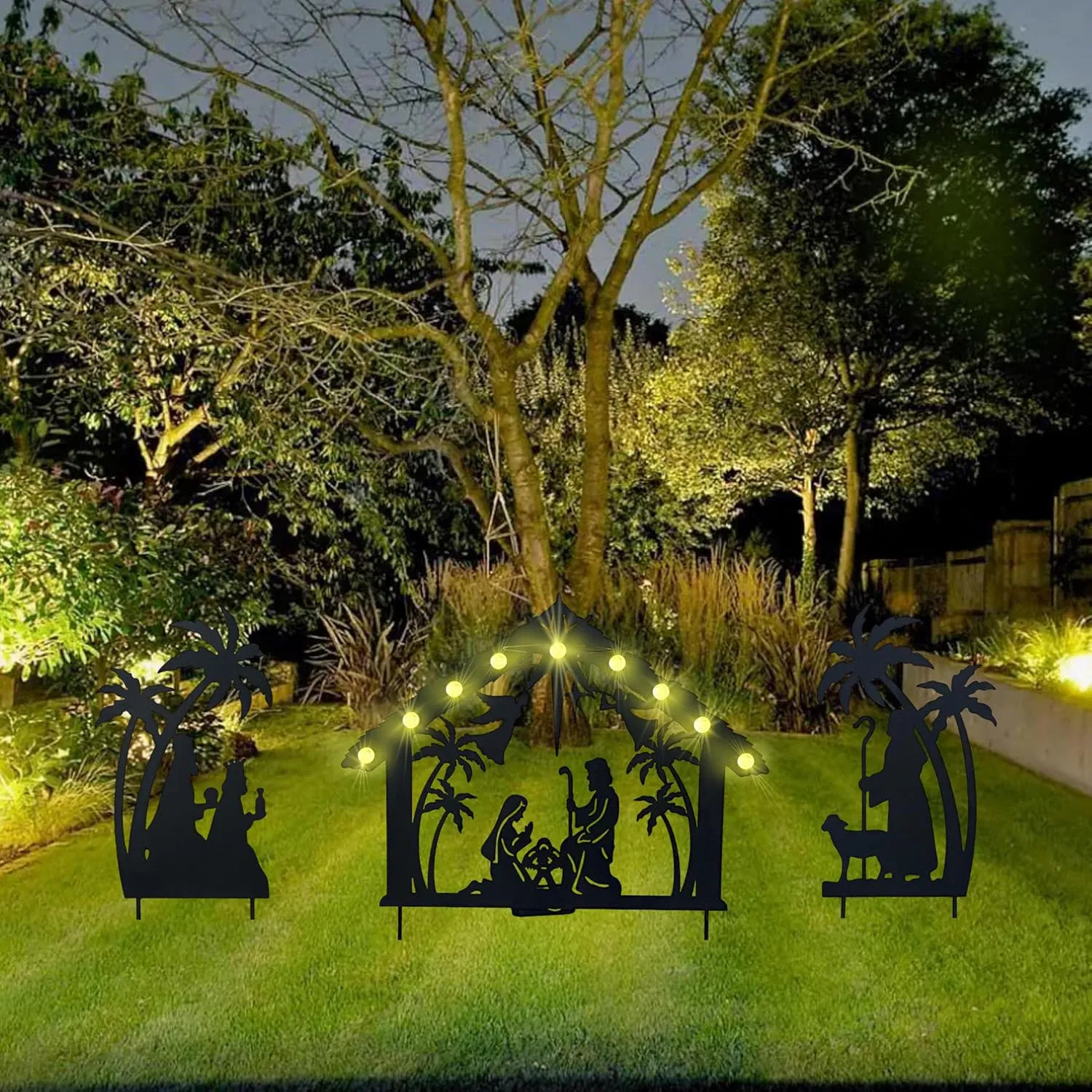 Christmas Garden Jesus Scene Decor, Solar Lighted Outdoor Nativity Set with 9 Christmas Garden Jesus Scene Decor, Solar Lighted Outdoor Nativity Set with 9