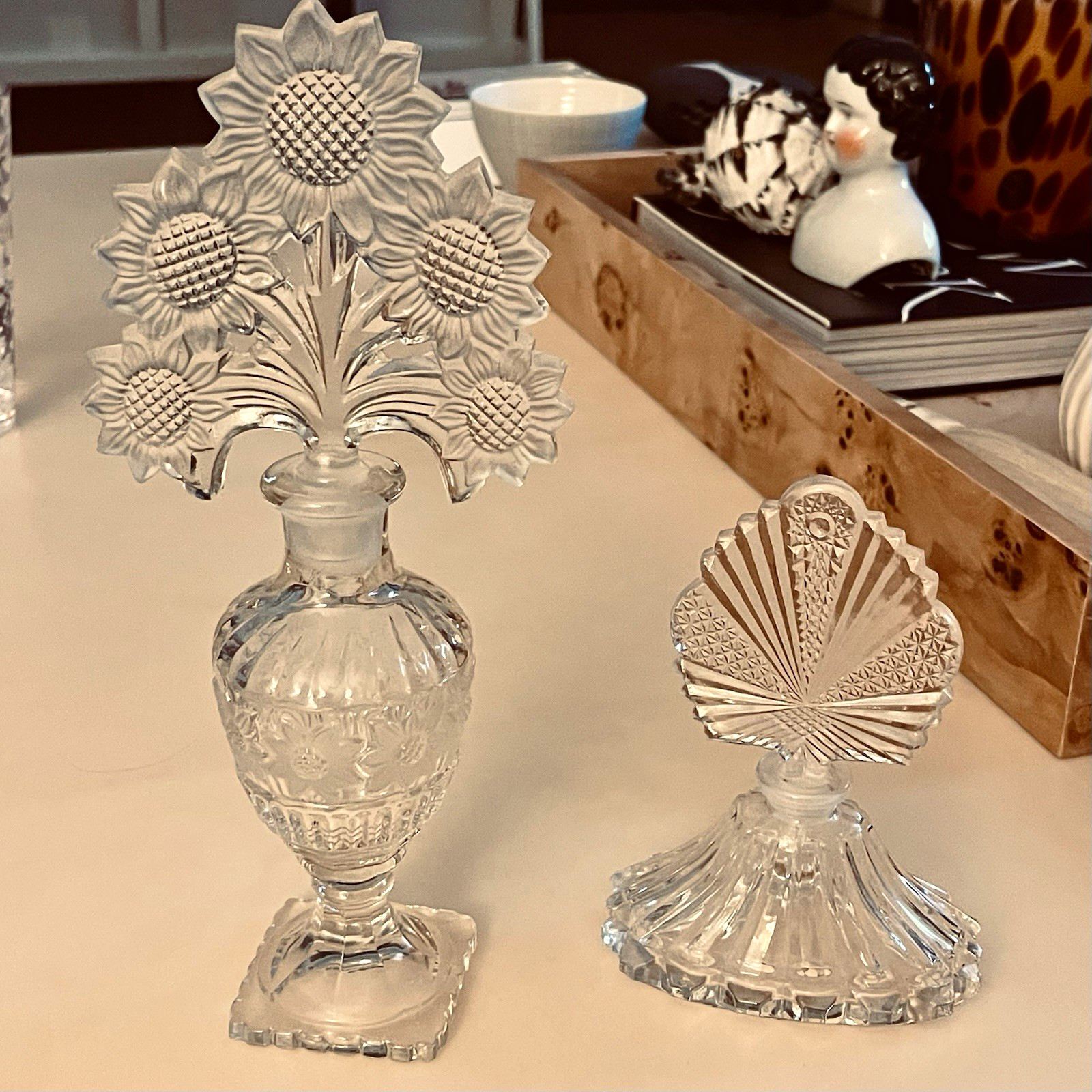 TWO VINTAGE PERFUME Bottles Set of 2  with Stoppers - Pristine 