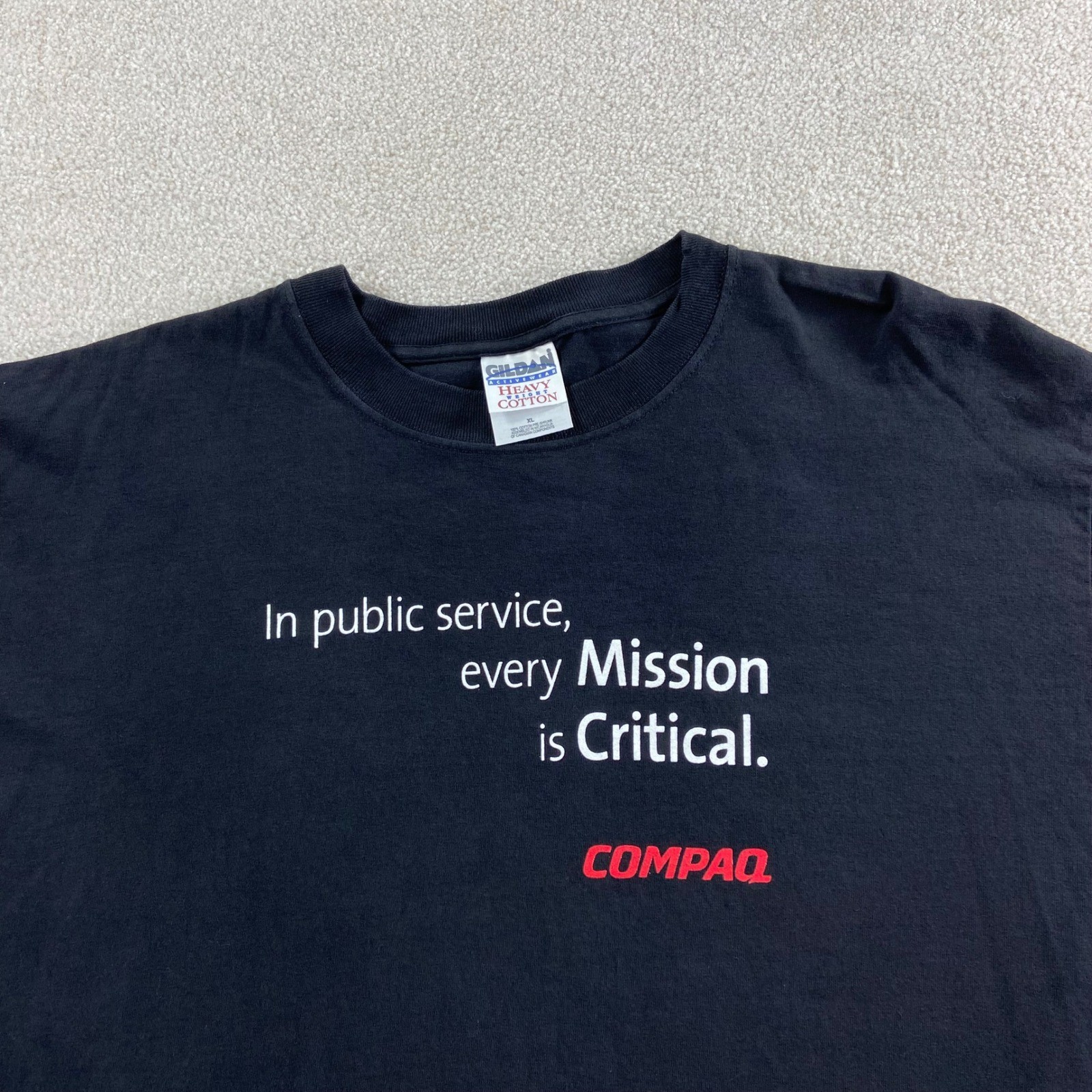 Vtg Compaq T-Shirt Mens XL Black Mission is Critical Tech Promo Tee