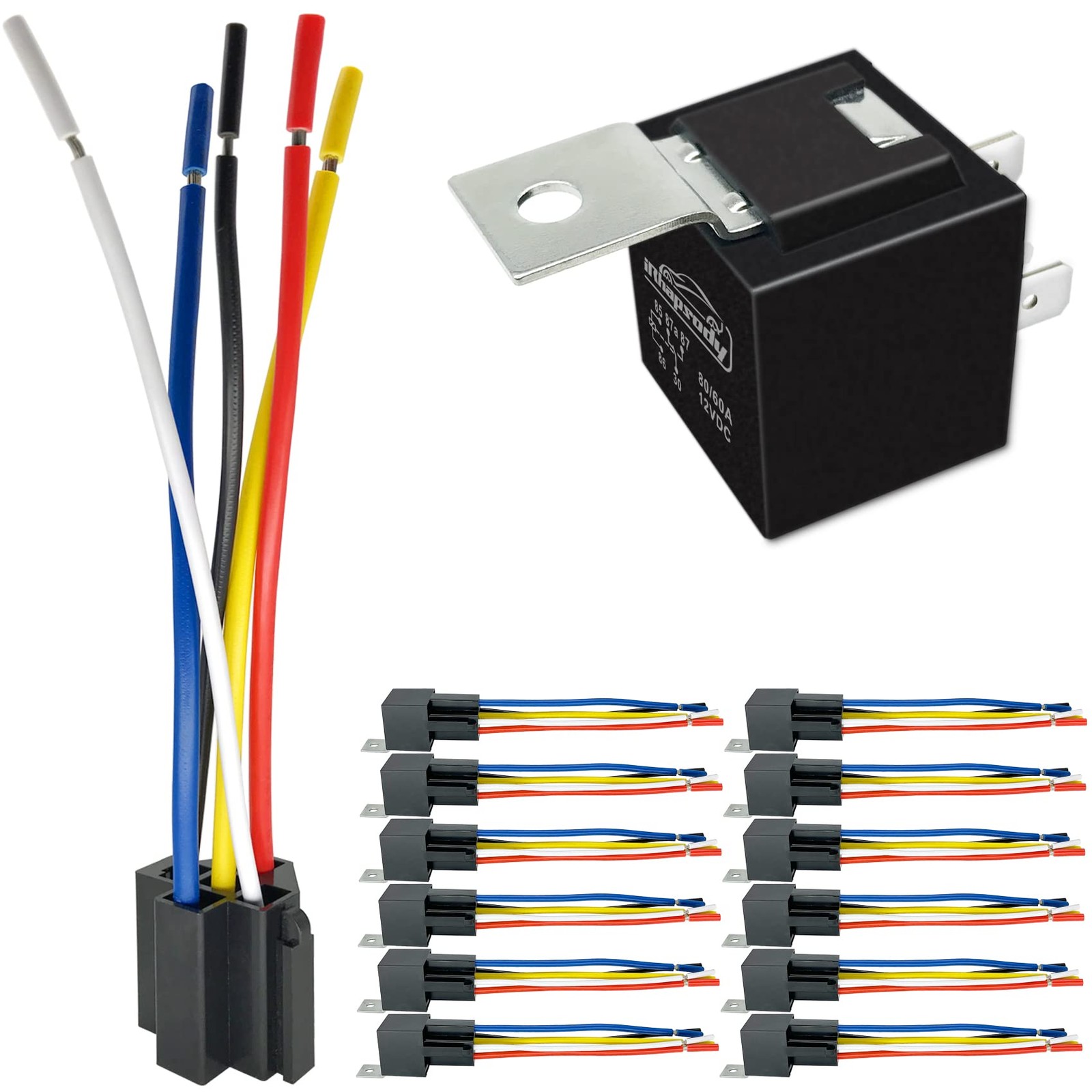 irhapsody 80/60amp 12vdc 5-pin Relay Kit, SPDT Automotive 12 relays 