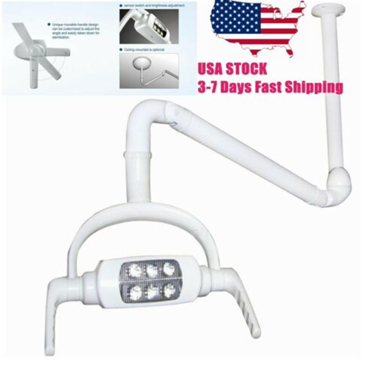 Ceiling-Mounted 8W Dental LED Examination Light Surgical Operating Oral Lamp+Arm