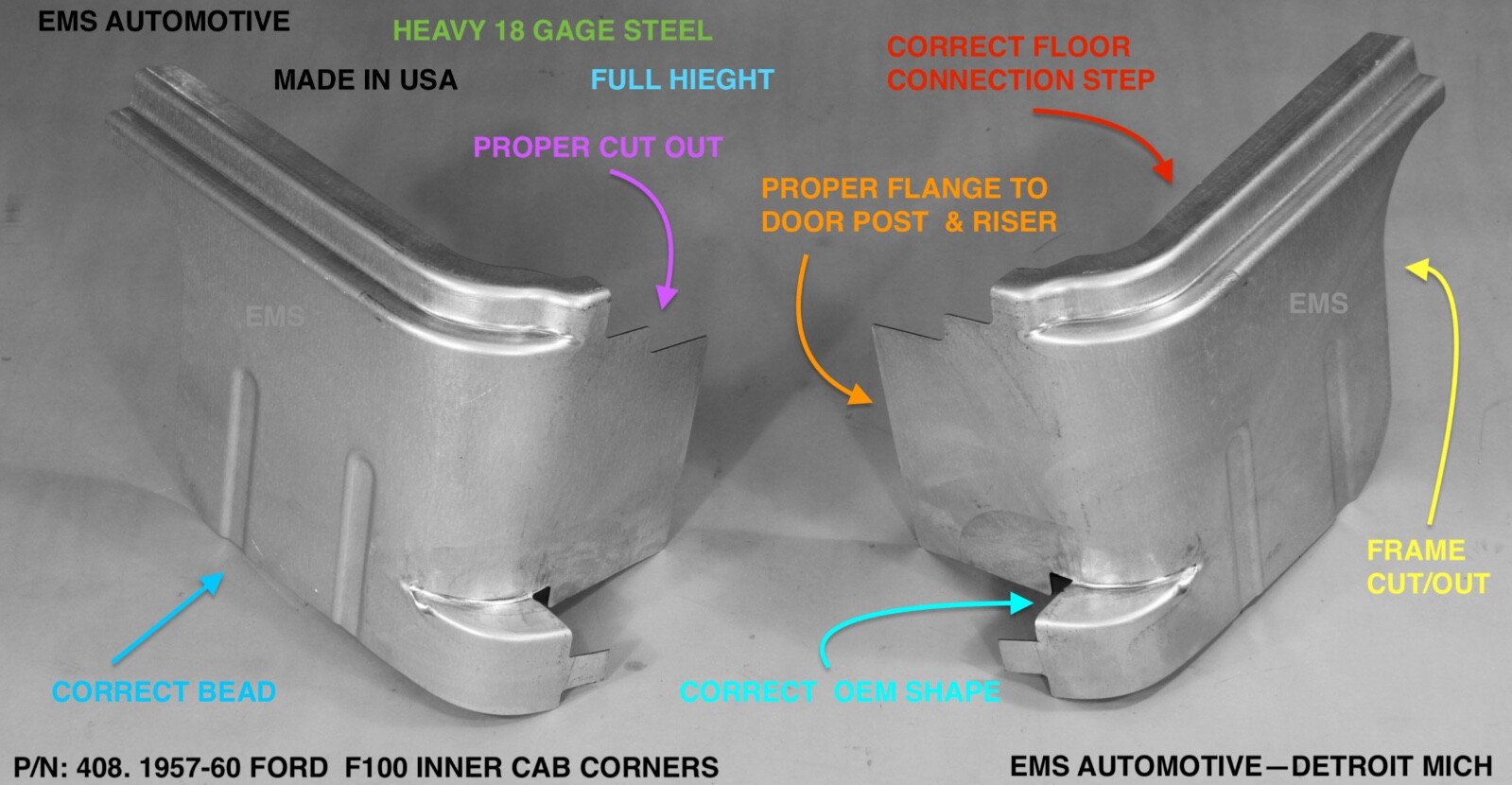 1957 1958 1959 1960 ford f100 truck inner cab corner  #408. PAIR--EMS AUTOMOTIVE