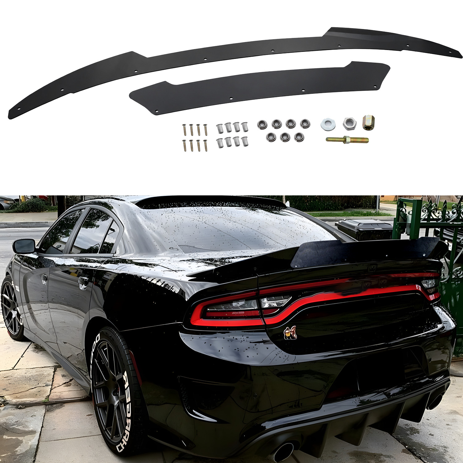 2 Pcs BK Decklid Spoiler Gurney Flap Wicker bill For Dodge Charger SRT 2015-2023