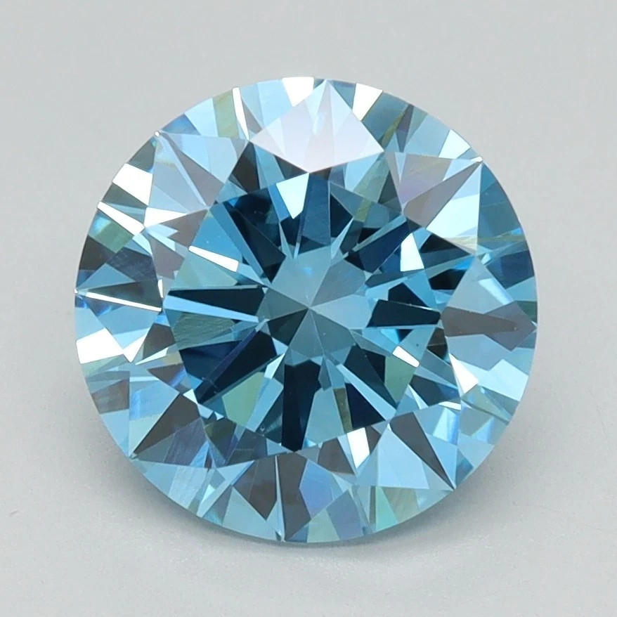 1.5 Ct Round Lab-Grown Diamond Certified Fancy Vivid Blue VVS2 Excellent Cut BT