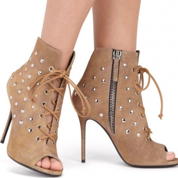Giuseppe Zanotti High Heels Suede Ankle Bootie Studded Side Zip Laces EU 37/US 7 Giuseppe Zanotti High Heels Suede Ankle Bootie Studded Side Zip Laces EU 37/US 7