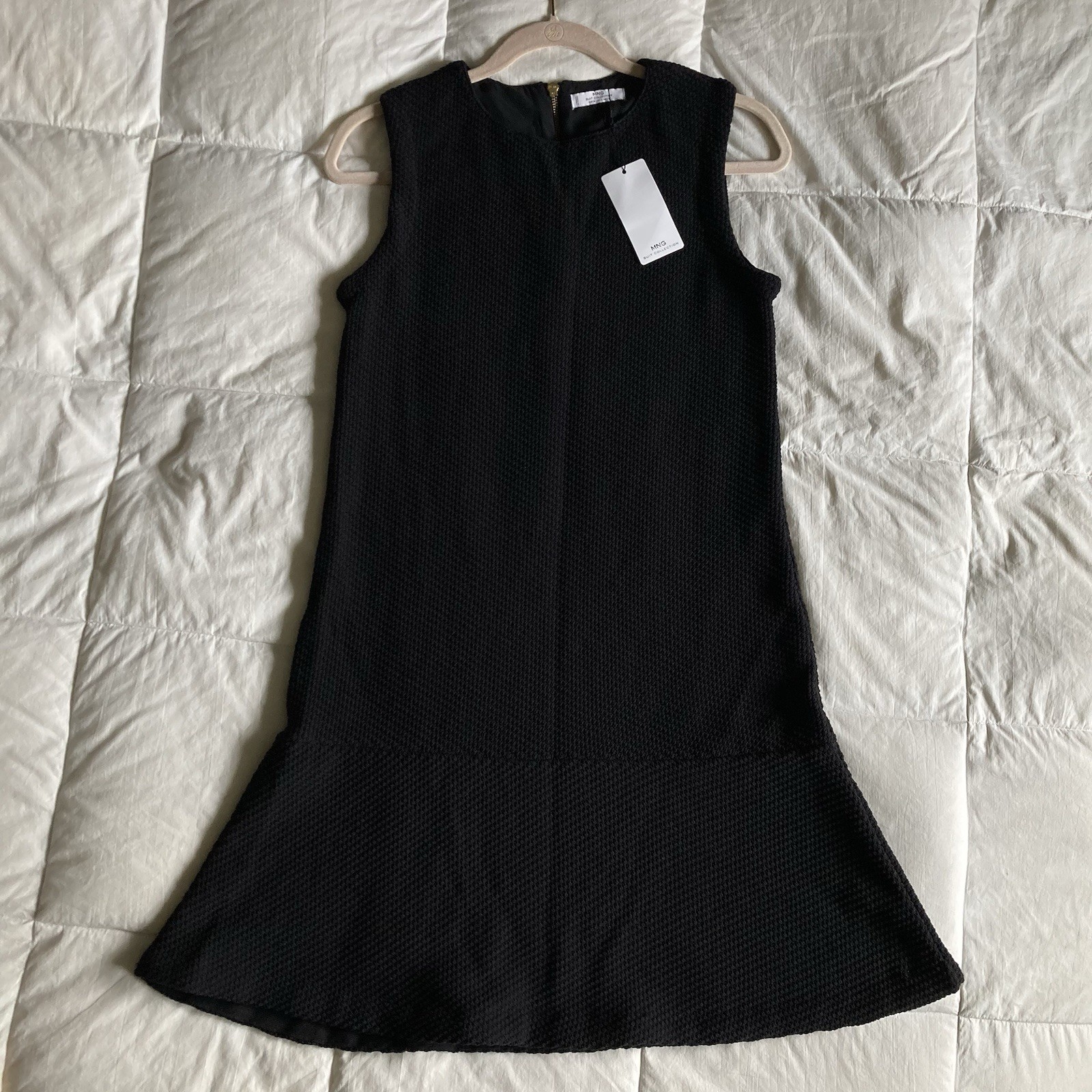 NWT Mango MNG Suit Collection Little Black Dress Mini S/M Stretchy Waffle Flare