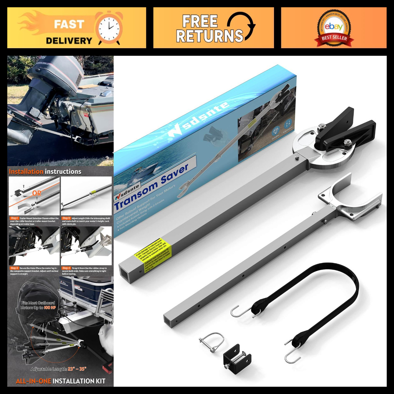 Adjustable Boat Motor Support Transom Saver 23-35 Inch Heavy Duty Stabilizer Adjustable Boat Motor Support Transom Saver 23-35 Inch Heavy Duty Stabilizer