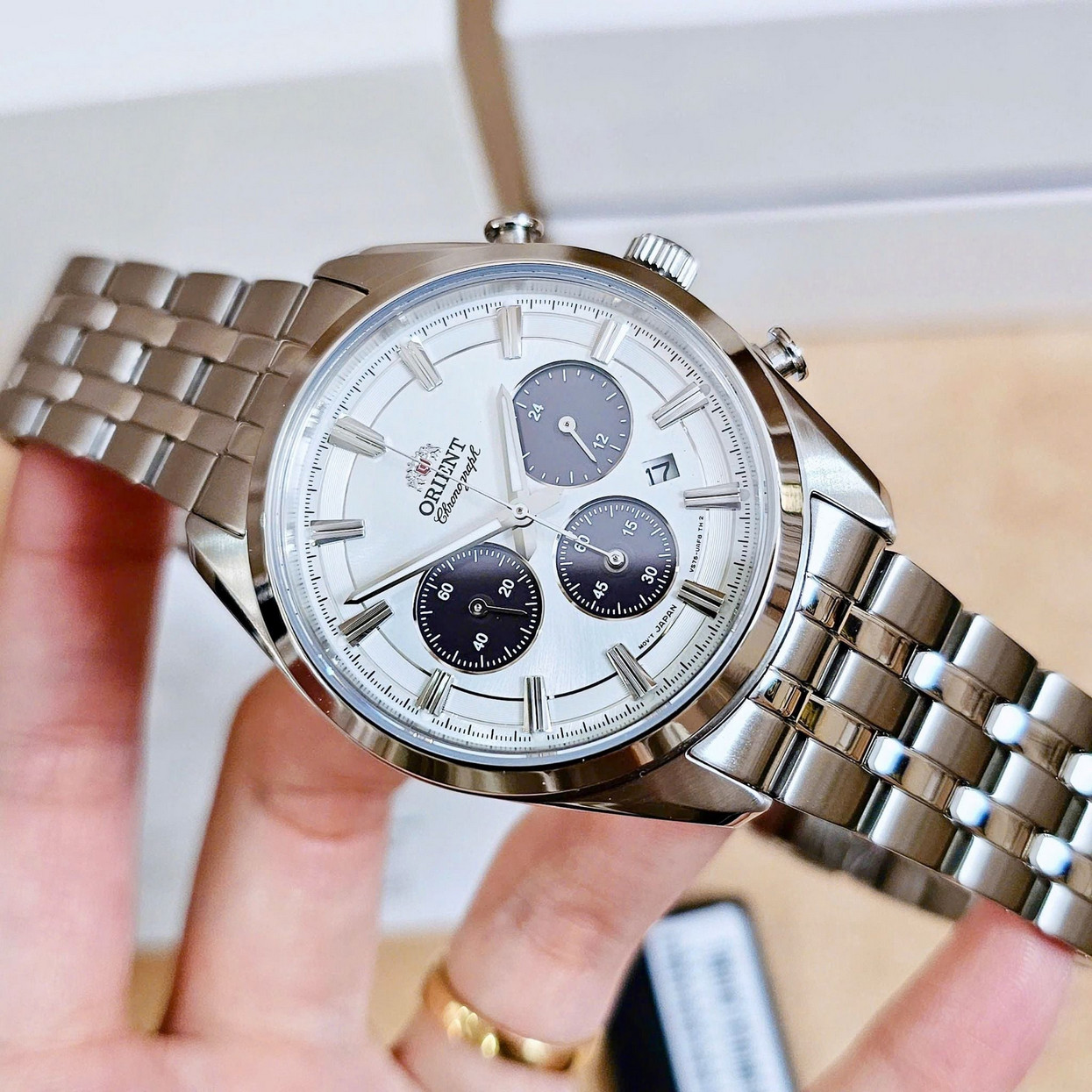 Orient Stretto Sapphire Crystal White Dial Chronograph Men\'s Watch RN-TX0305S