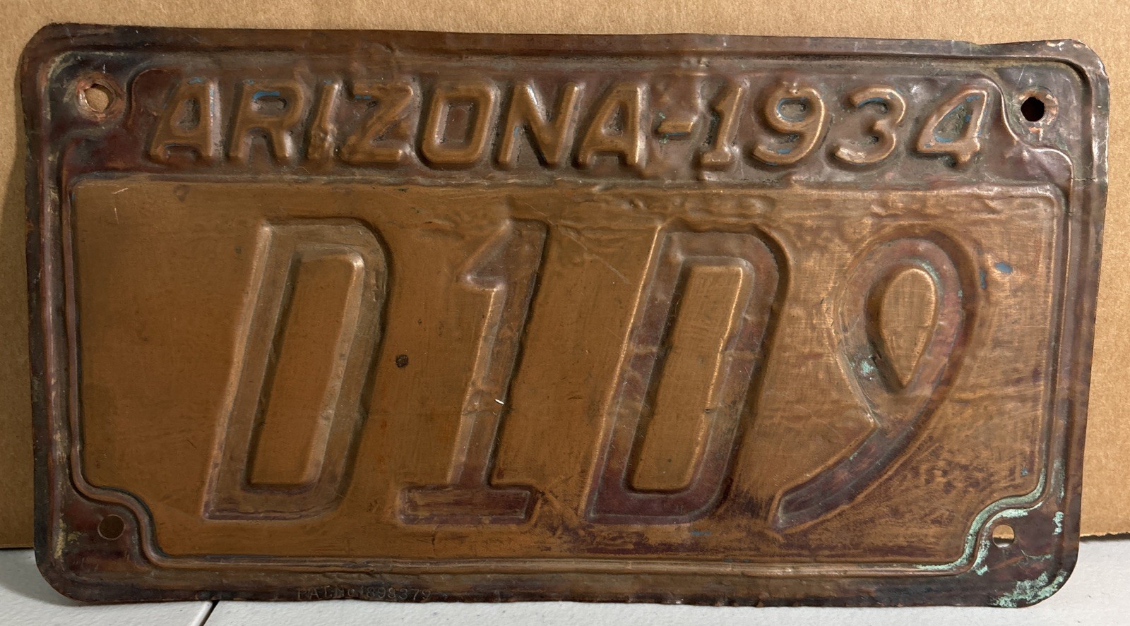 VINTAGE EXPIRED 1934 COPPER ARIZONA LICENSE PLATE  D1D9
