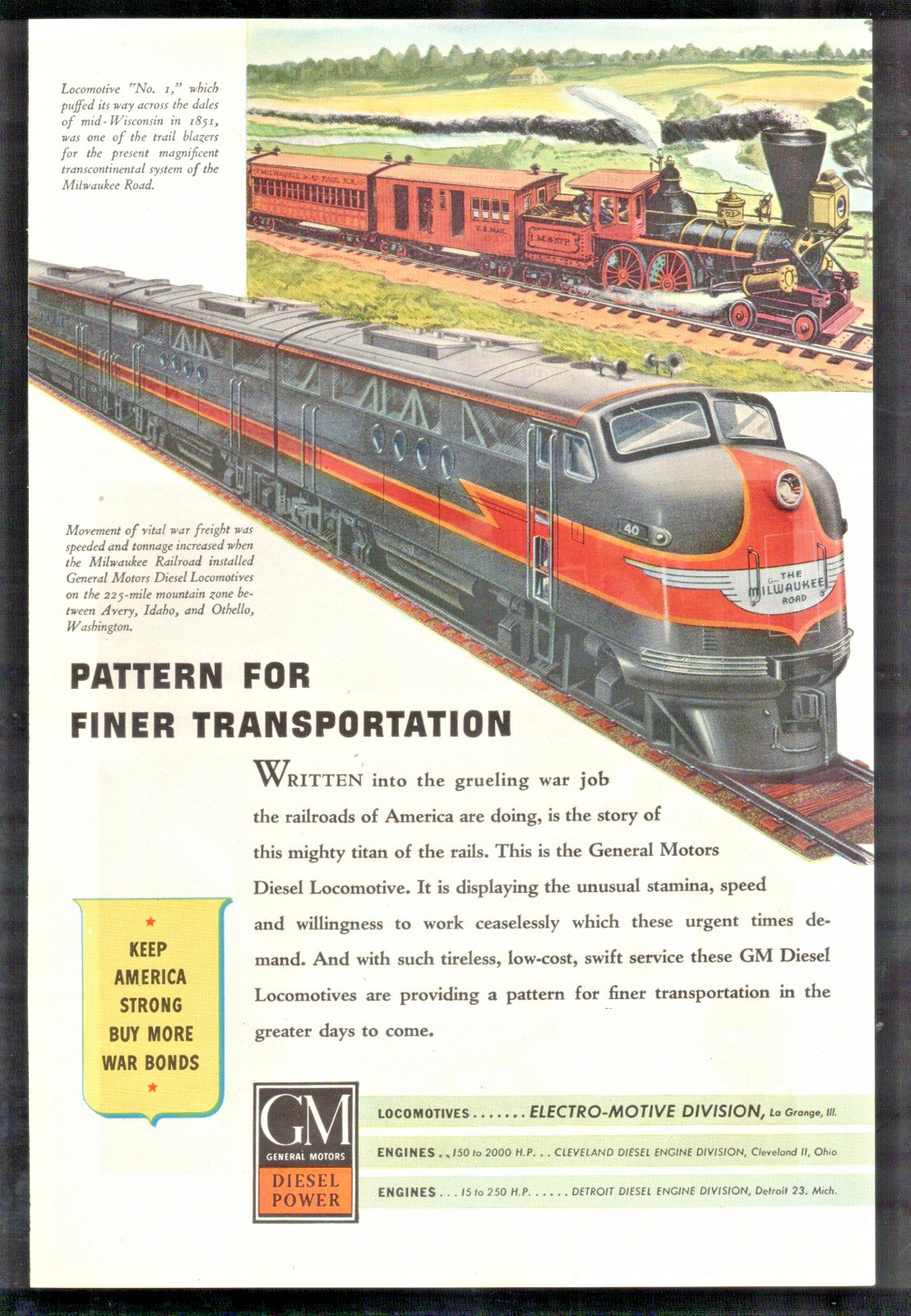 Original Vintage 1944 General Motors Pattern for Finer Transportation Train ad Original Vintage 1944 General Motors Pattern for Finer Transportation Train ad