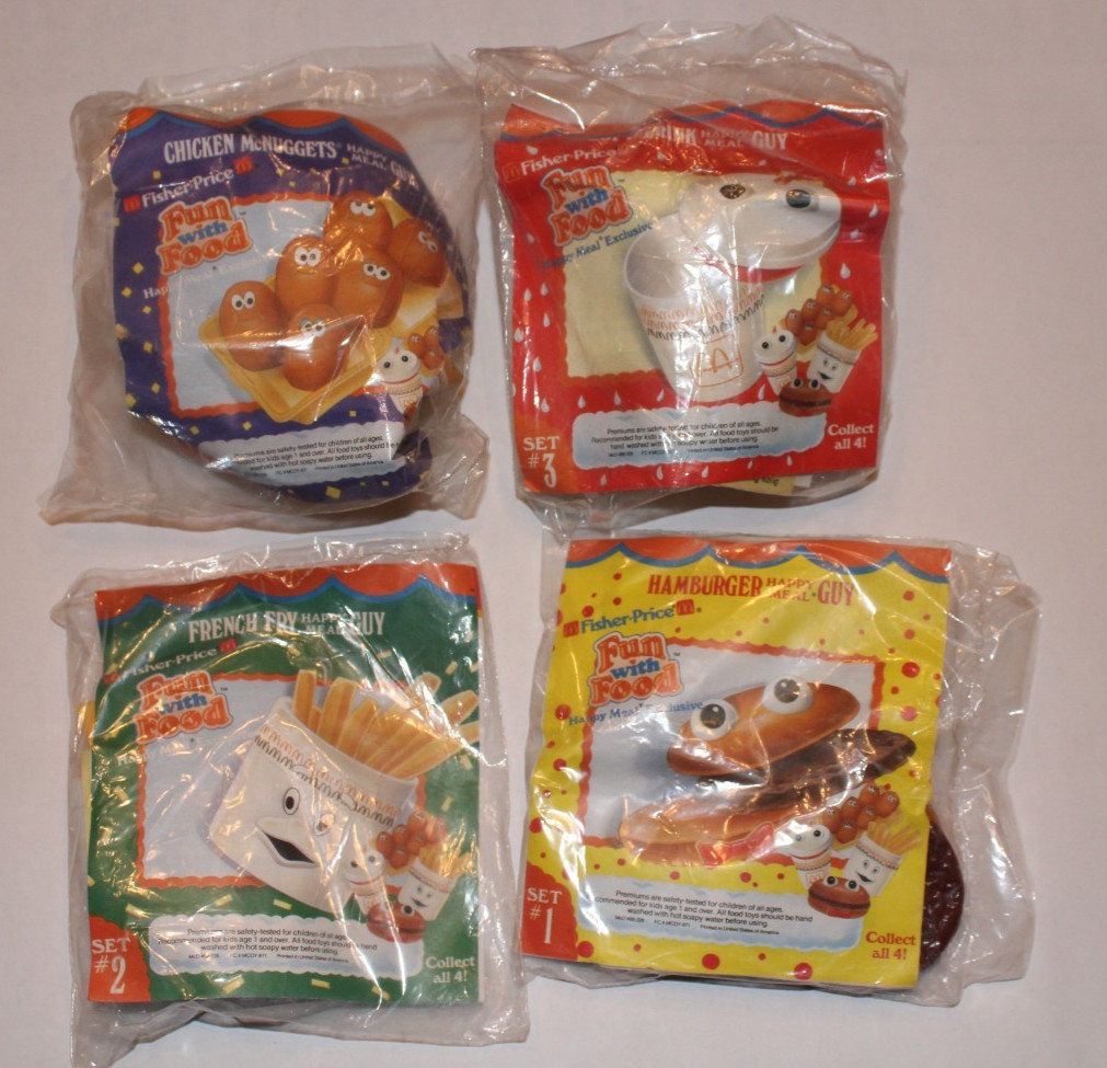VTG 1988 McDonald\'s Fisher Price FUN WITH FOOD Happy Meal Toys Set of 4 NOS VTG 1988 McDonald\'s Fisher Price FUN WITH FOOD Happy Meal Toys Set of 4 NOS