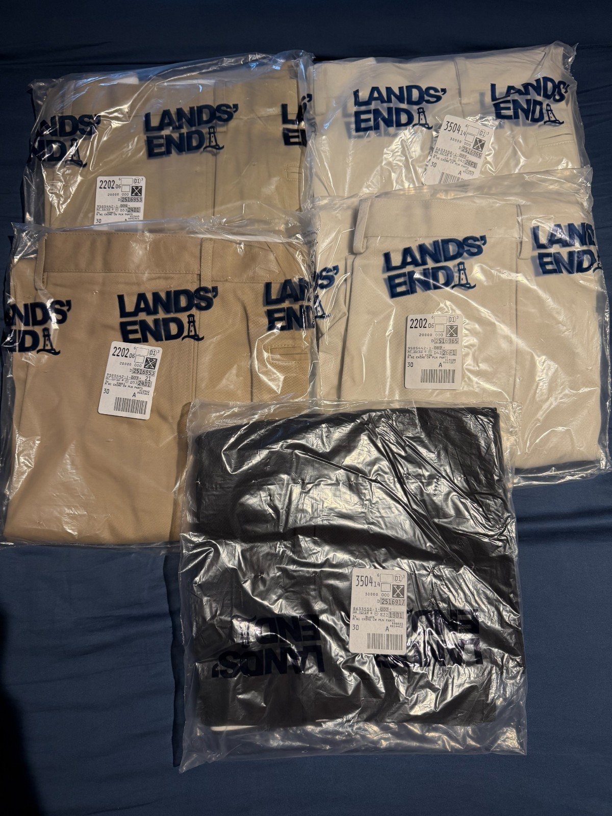 Men\'s Lands End Comfort Waist Fit Chino Pant 36 x 30 NWT - 5 pairs