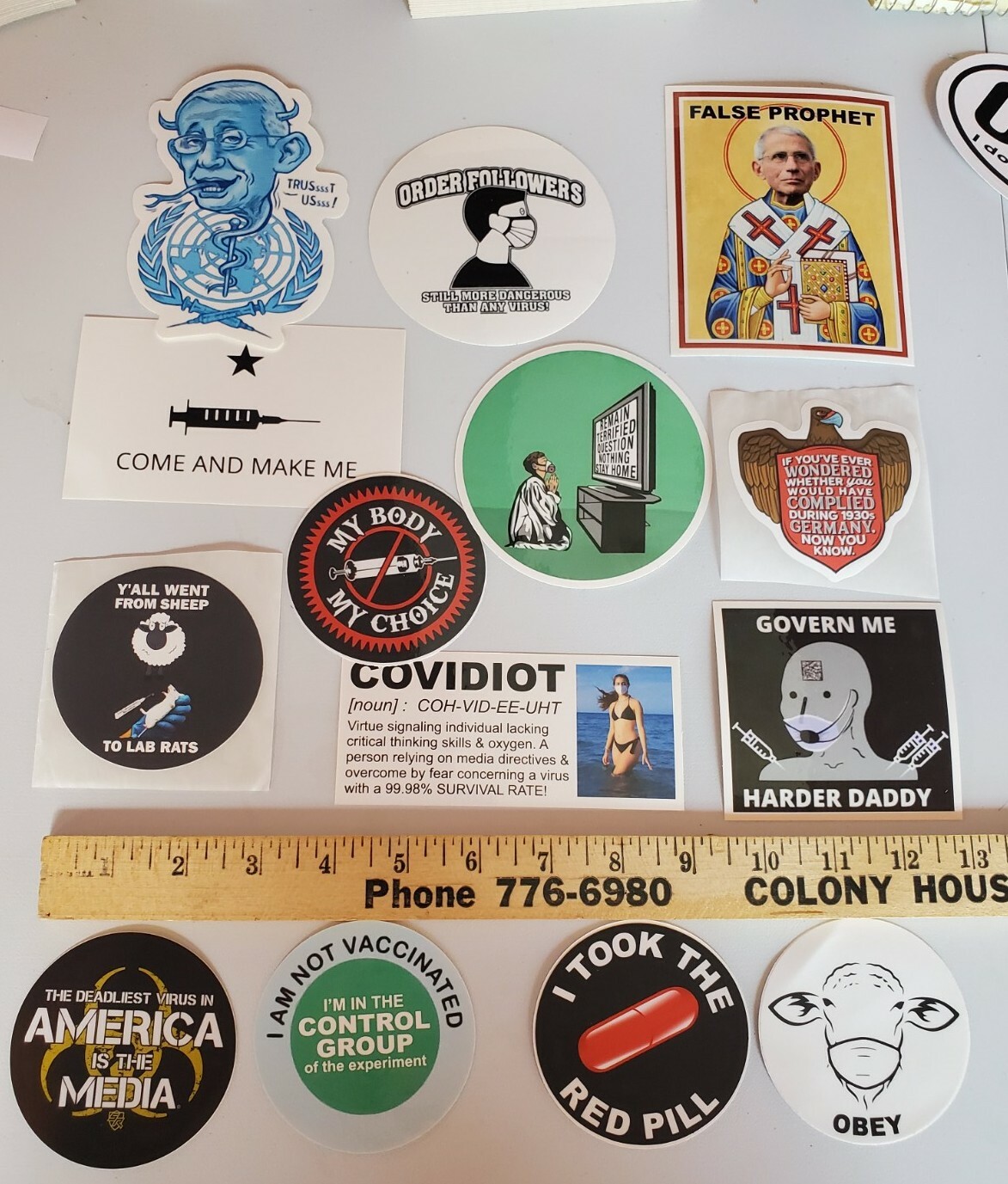 Vaccine 💉 Stickers HUGE LOT 14 PACK Dr. Fauci COVIDIOT OBEY SHEEPLE RED PILL 💊