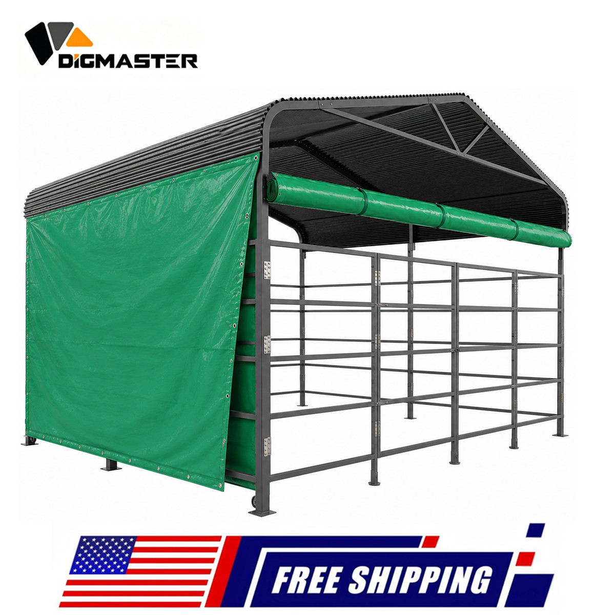 13×13ft Galvanized Livestock Shelter Metal Cattle Shed w/ Canopy Barn Horse Goat