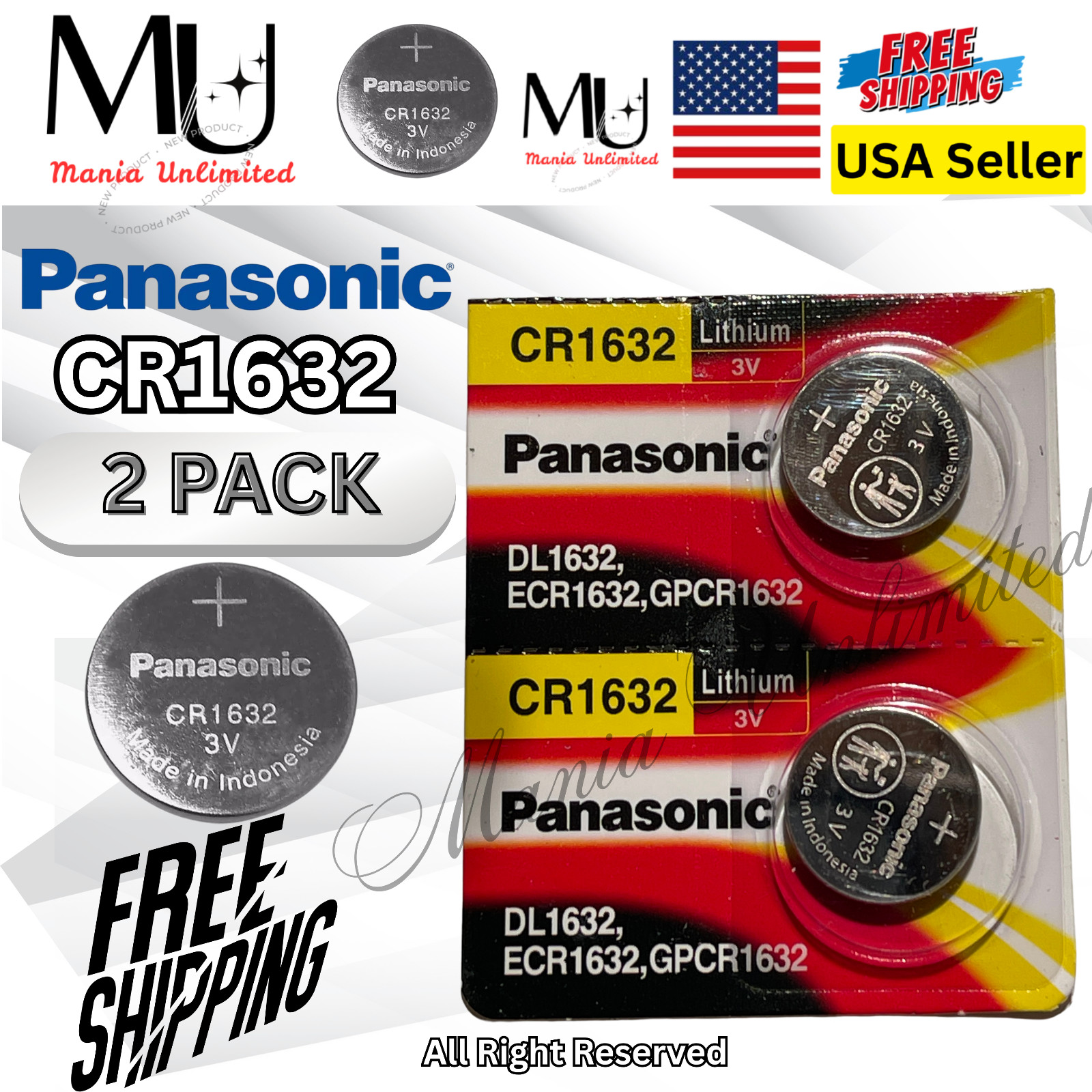 2-5-10 PCS Panasonic CR1632 NEW STOCK Lithium COIN 3V Battery Exp 2034+