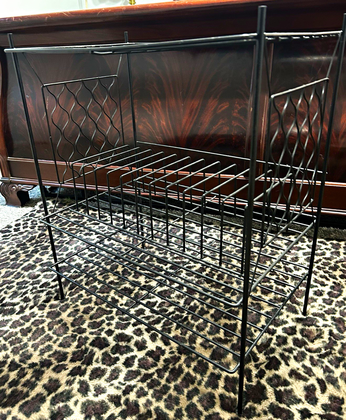 Vintage MCM Wire Record Player Stand & LP Rack 1960s