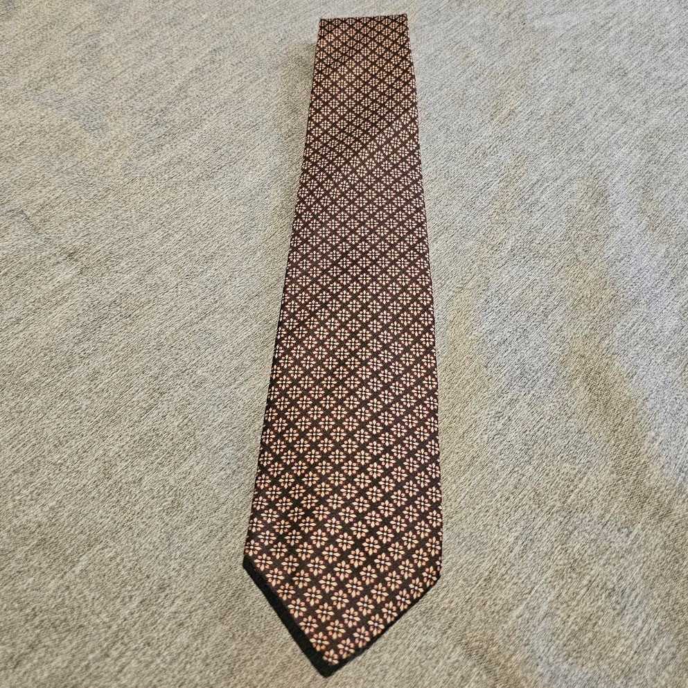 Christian Dior Tie Cravates Black Pink All Silk Necktie 57.5” USA VTG Flower Geo