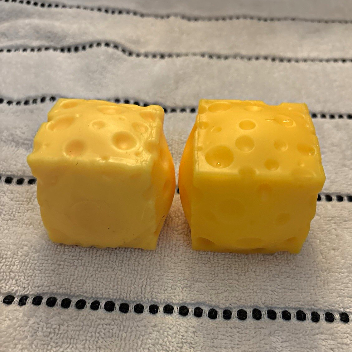 Lot of 2 Yellow Foam Cube Squeeze Ball Stress Relievers, Tear-Resistant 2x2x2