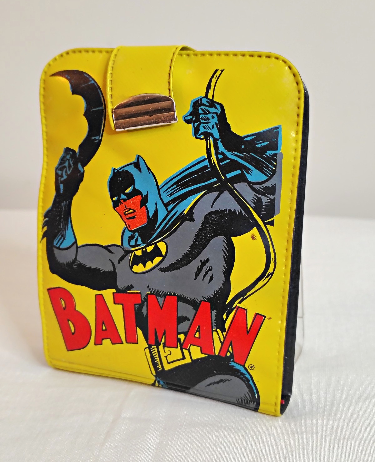 Vintage 1966 Batman & Robin Yellow/Black Plastic Bifold Wallet Strap, Card Slots Vintage 1966 Batman & Robin Yellow/Black Plastic Bifold Wallet Strap, Card Slots