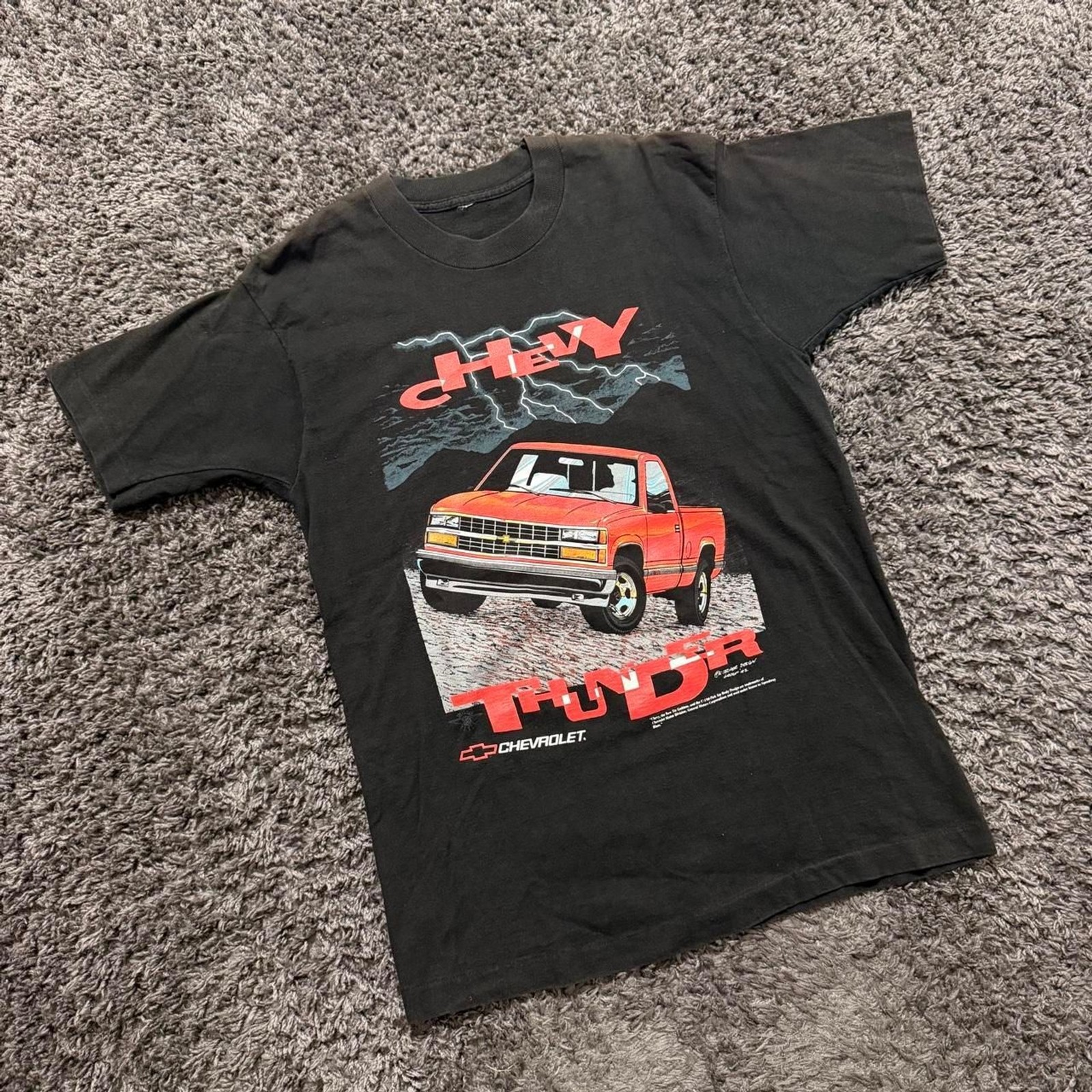 Vintage 1992 Chevrolet Thunder C1500 Truck Faded Black Single Stitched T-Shirt M Vintage 1992 Chevrolet Thunder C1500 Truck Faded Black Single Stitched T-Shirt M