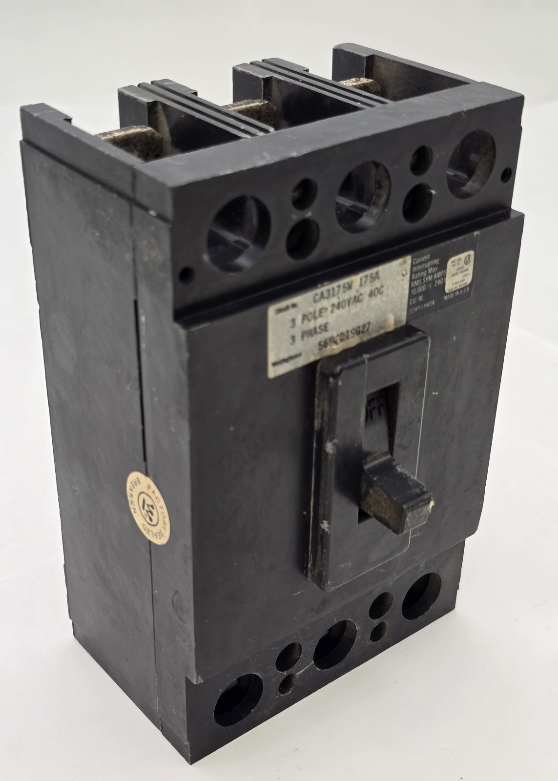Westinghouse CA175W Bolt-On Circuit Breaker 175A 3P 3PH 240V 10KA CA