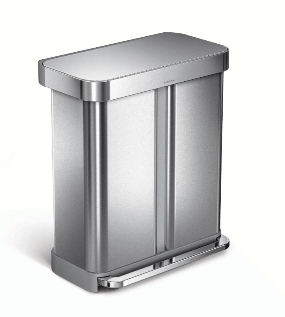 Simplehuman 58L Dual Compartment Step Trash Can Recycler Stainless Steel 15Gal
