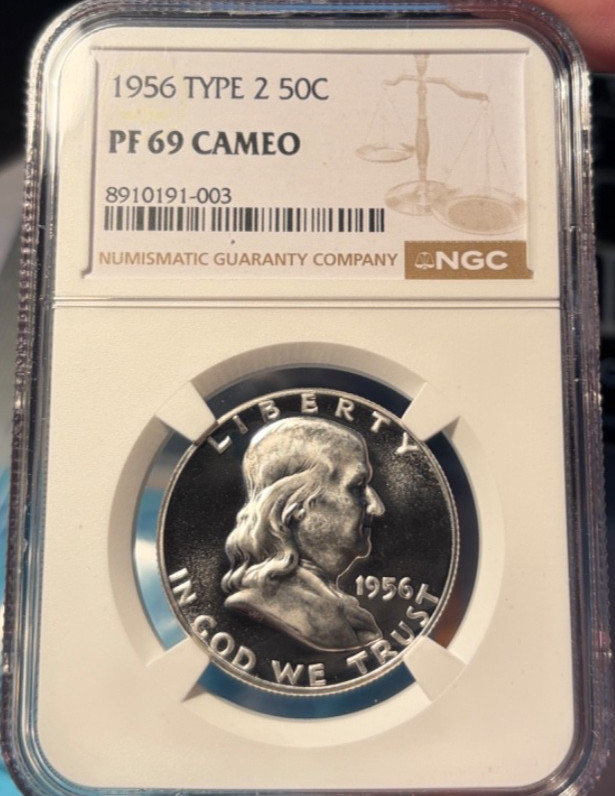 1956 Silver Proof Franklin Half Dollar NGC PF 69 Cameo Freshly Graded 1956 Silver Proof Franklin Half Dollar NGC PF 69 Cameo Freshly Graded
