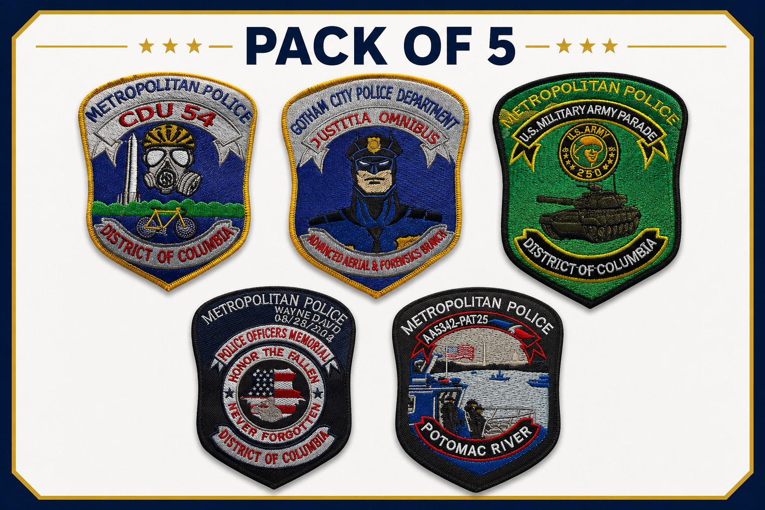 MPDC Patches Lot Set of 5 – Washington DC Metropolitan Police Patches Size 5\