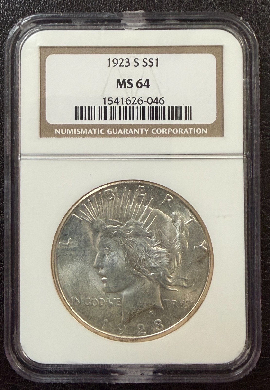 1923-S  Peace Silver Dollar $1, NGC MS64 in Older Holder (#1284)