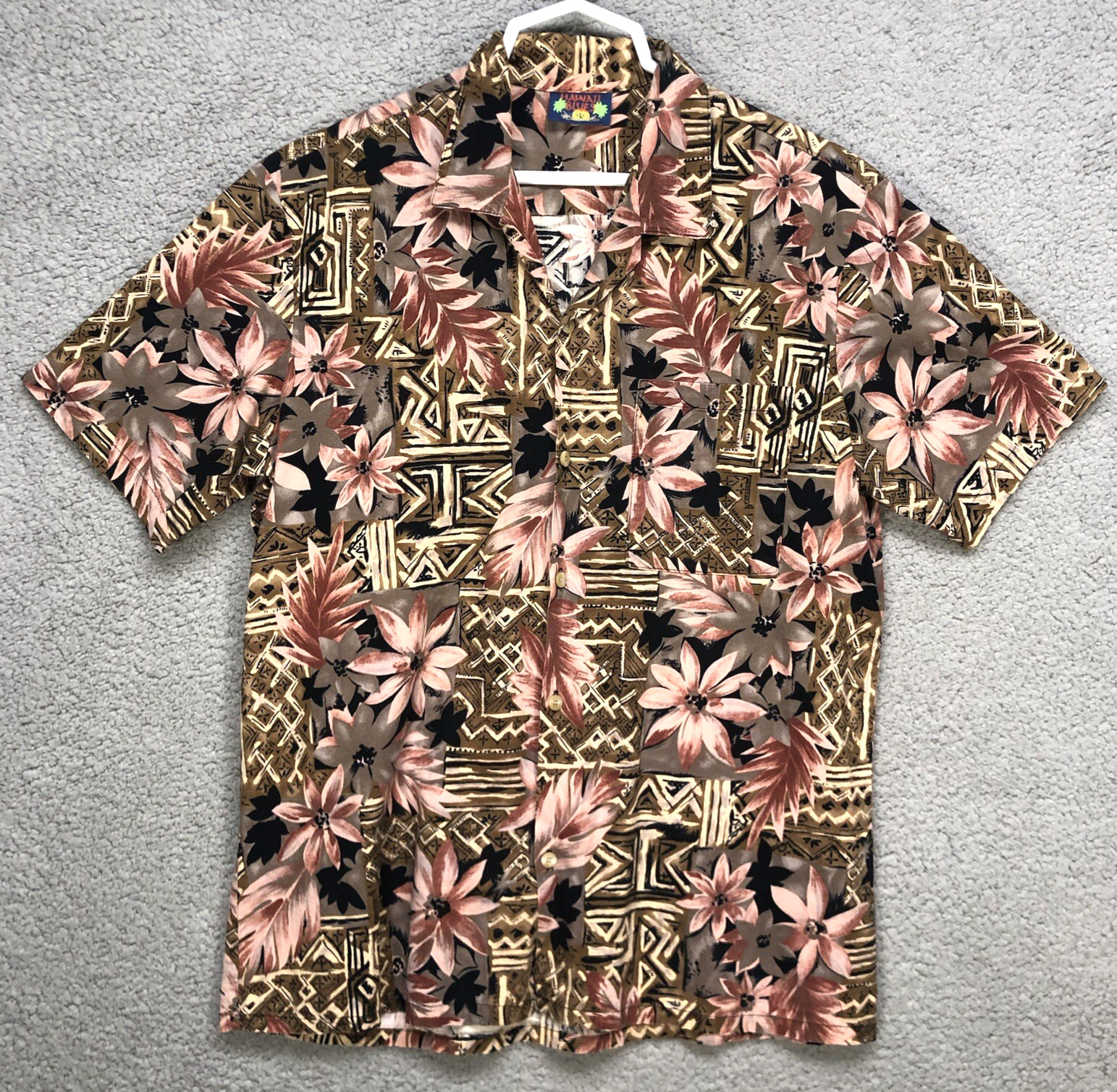 Vintage Hawaii Blues Hawaiian Shirt Mens Large 100% Cotton Short Sleeve Casual