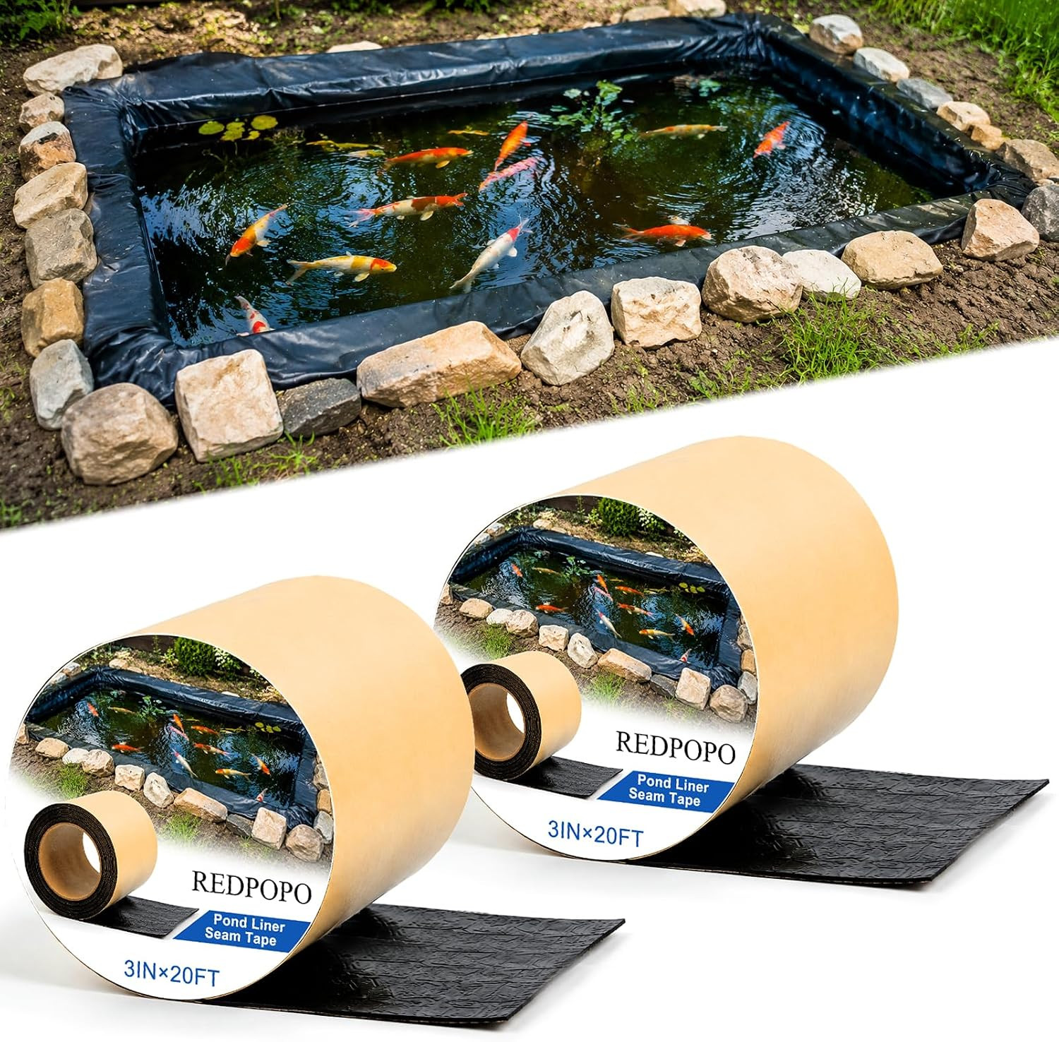 2Pack Pond Liner Seam Tape, Total 3IN X 40FT Double Sided Butyl Rubber for EPDM 2Pack Pond Liner Seam Tape, Total 3IN X 40FT Double Sided Butyl Rubber for EPDM