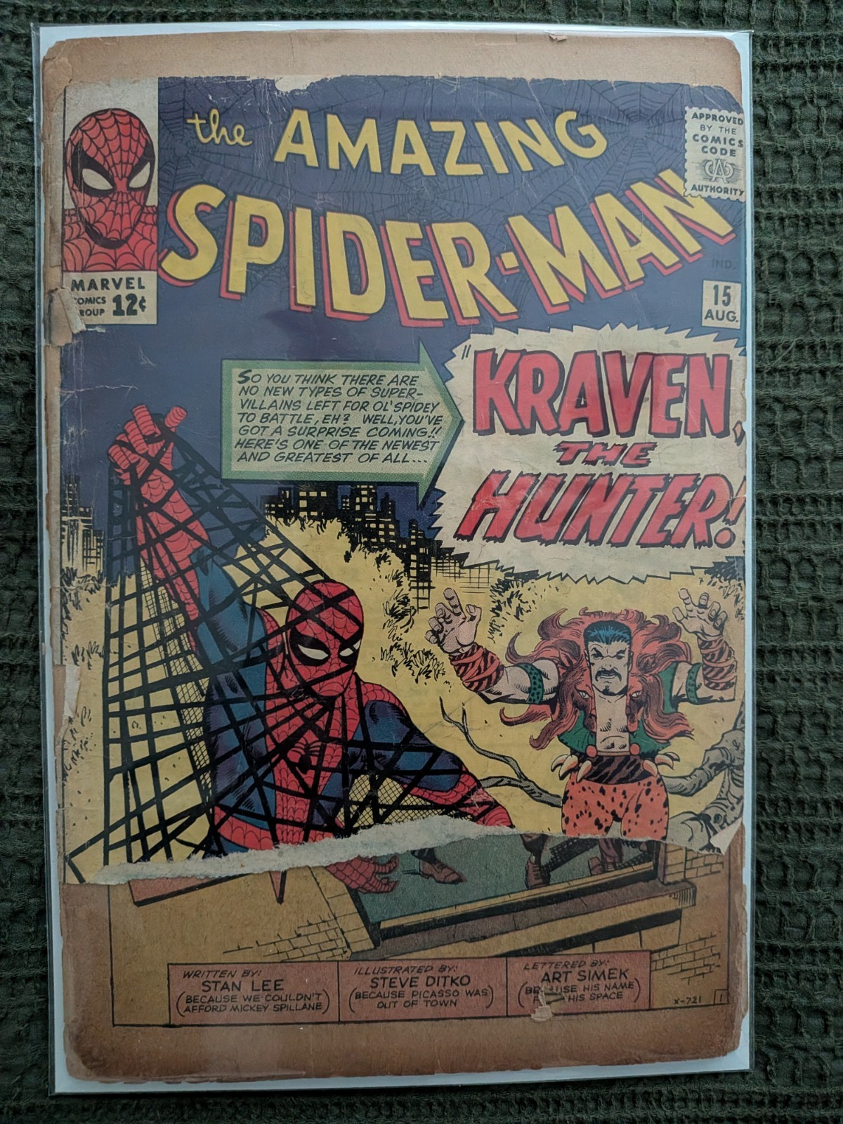 AMAZING SPIDER-MAN Comic Book 1964 First Appearance Kraven the Hunter Marvel #15