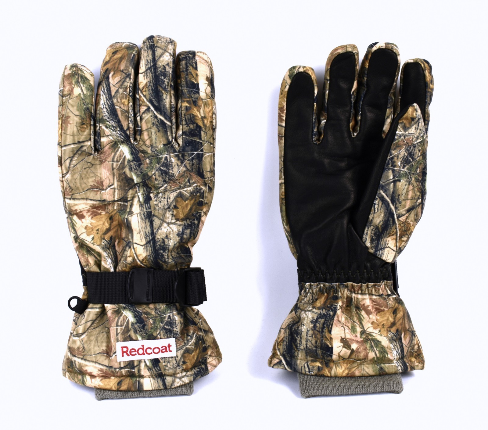 REDCOAT Mens Woodland Camo Fleece-lined Winter Gloves with Goatskin Leather Palm