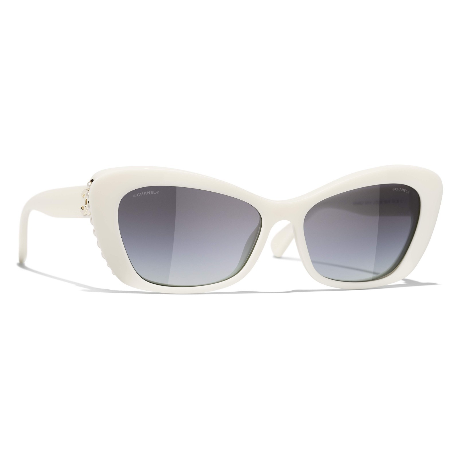Chanel CH 5481-H c 1255/S6 Sunglasses Polished White w/Glass Pearls Gold CC Logo Chanel CH 5481-H c 1255/S6 Sunglasses Polished White w/Glass Pearls Gold CC Logo