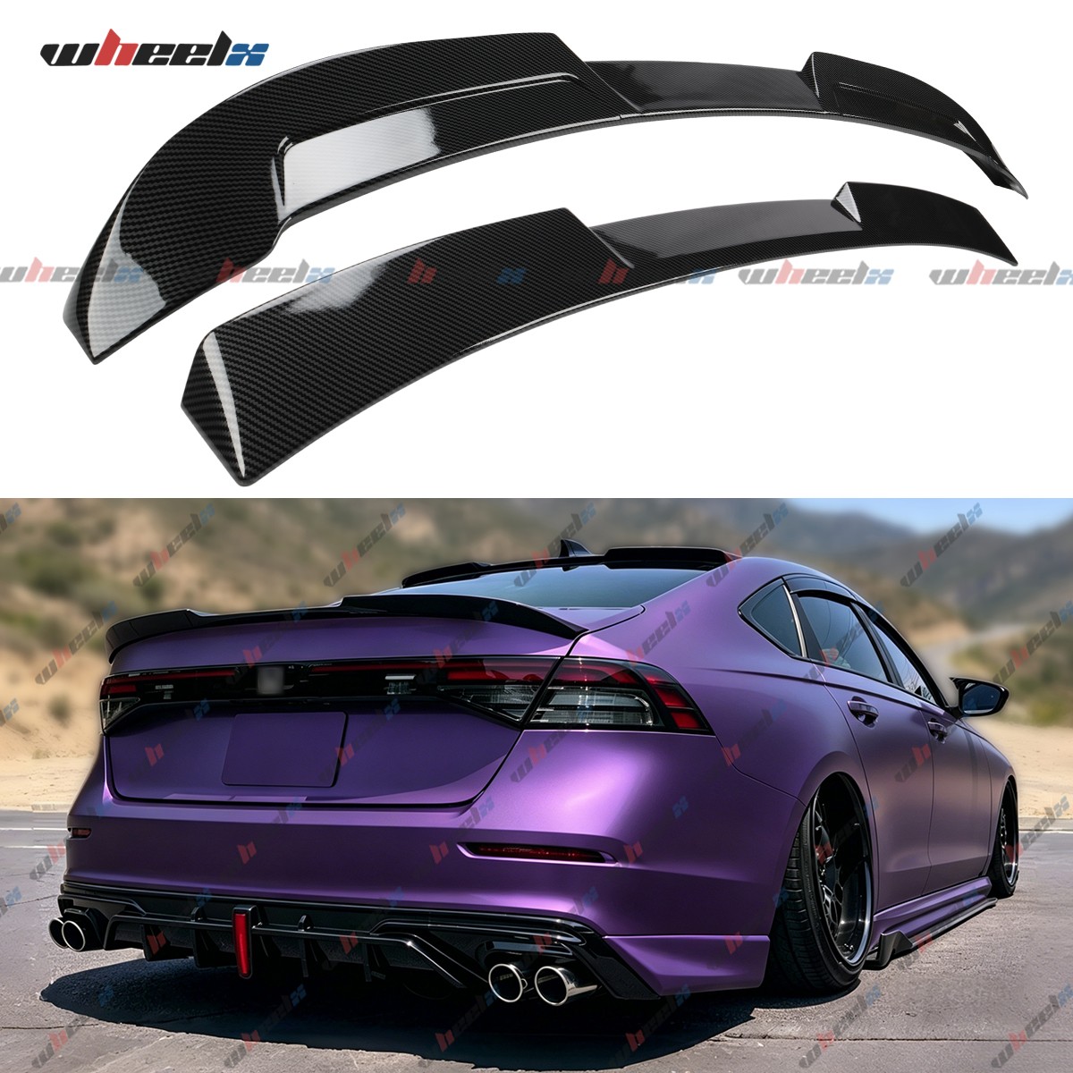 FOR 23-26 Honda Accord Carbon Look V3 Style Trunk Wing+M Style Rear Roof Spoiler