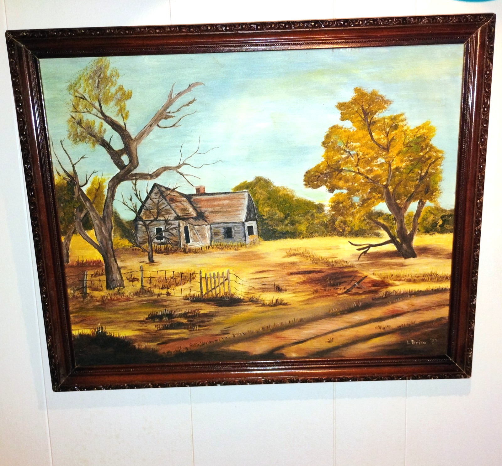 Original Oil Painting on Canvas – Framed Vintage Countryside Landscape Signed