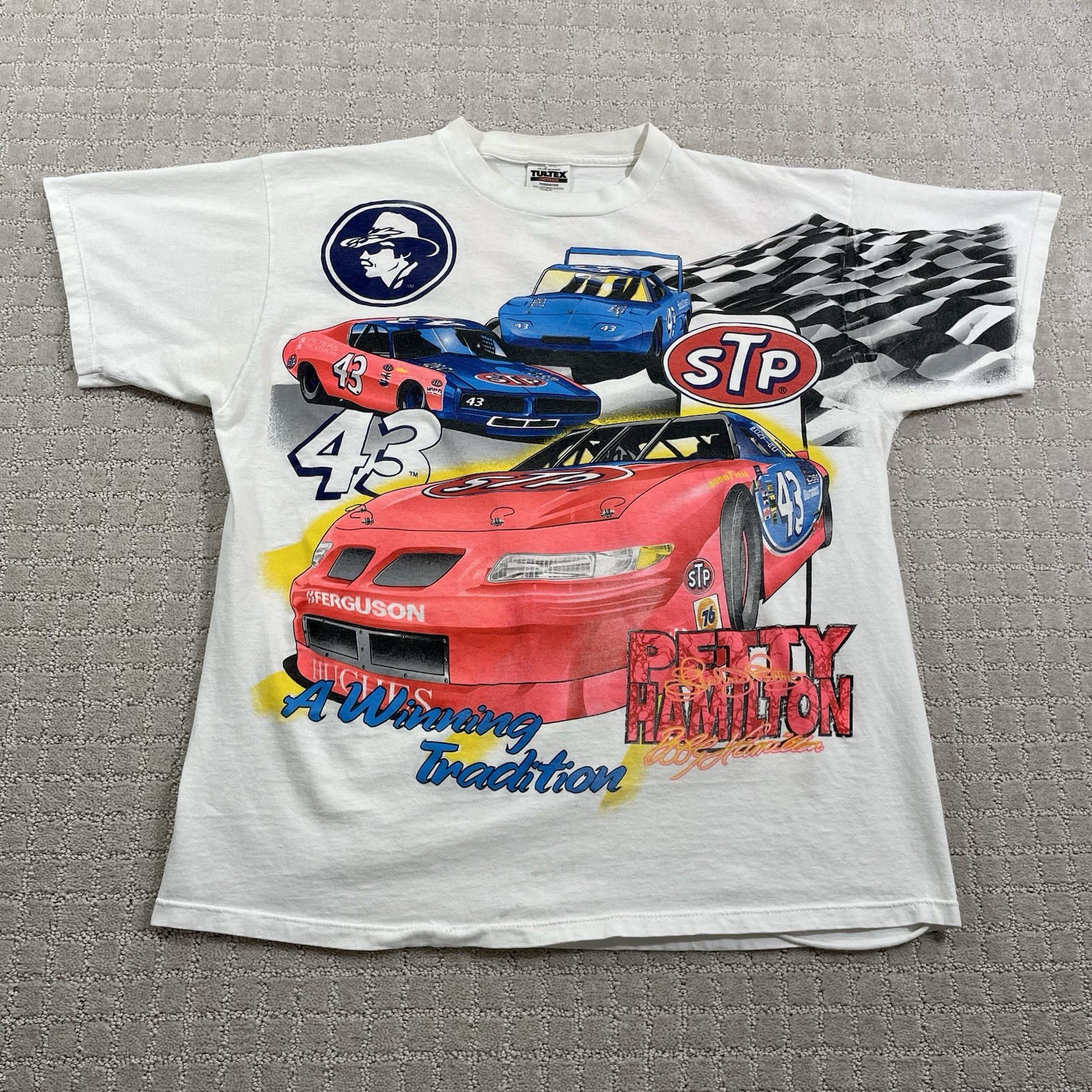 VTG 1996 Bobby Hamilton #43 STP NASCAR Size XL Richard Petty Racing AOP Tshirt VTG 1996 Bobby Hamilton #43 STP NASCAR Size XL Richard Petty Racing AOP Tshirt