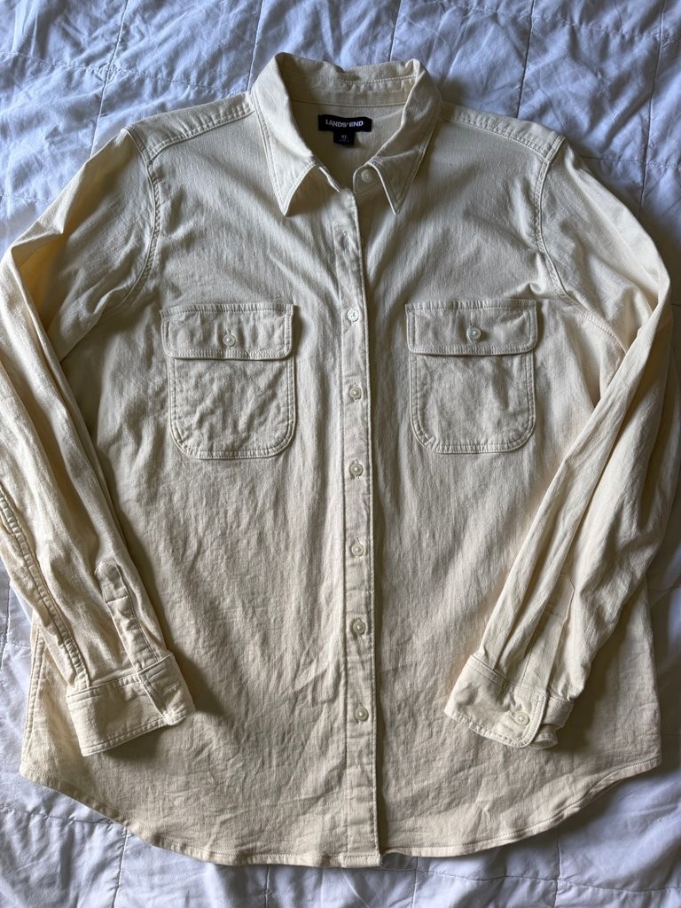 Lands\' End Men\'s Beige Button-Up Shirt XL Lands\' End Men\'s Beige Button-Up Shirt XL